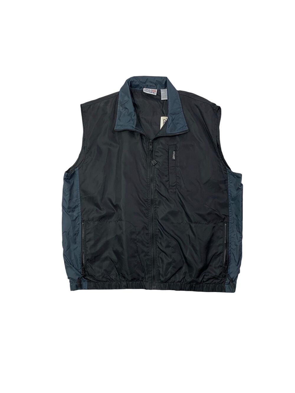 Vintage USA Olympic Vest‎ Mens L Large Metal Black Full Zip Pocket Sleeveless